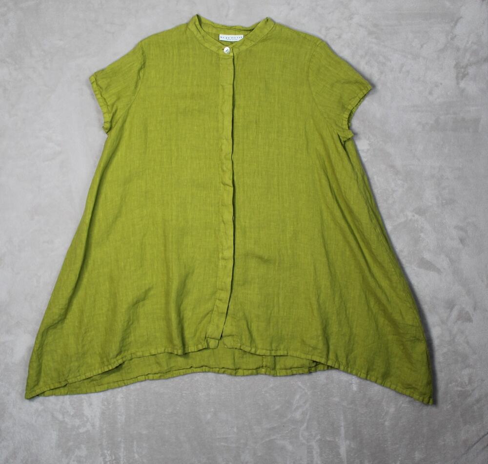 Bryn Walker Top Womens Medium 100% Linen Tunic Green Button Front USA Lagenlook